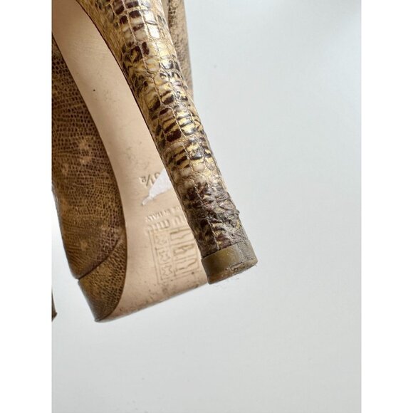 MIU MIU Beige Gold Brown Snakeskin Leather Round Toe Platform Pumps, Size 35.5 - Picture 10 of 16